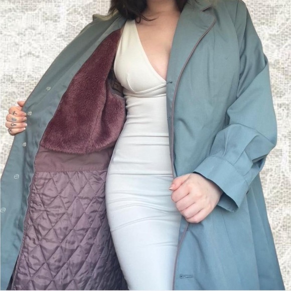 Vintage faux fur 80s trench coat, - Picture 1 of 5